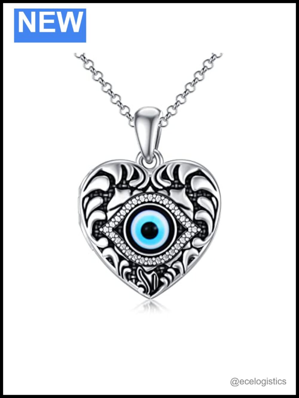 Sterling Silver Heart Evil Eye Locket Necklace Holds 2 Pictures